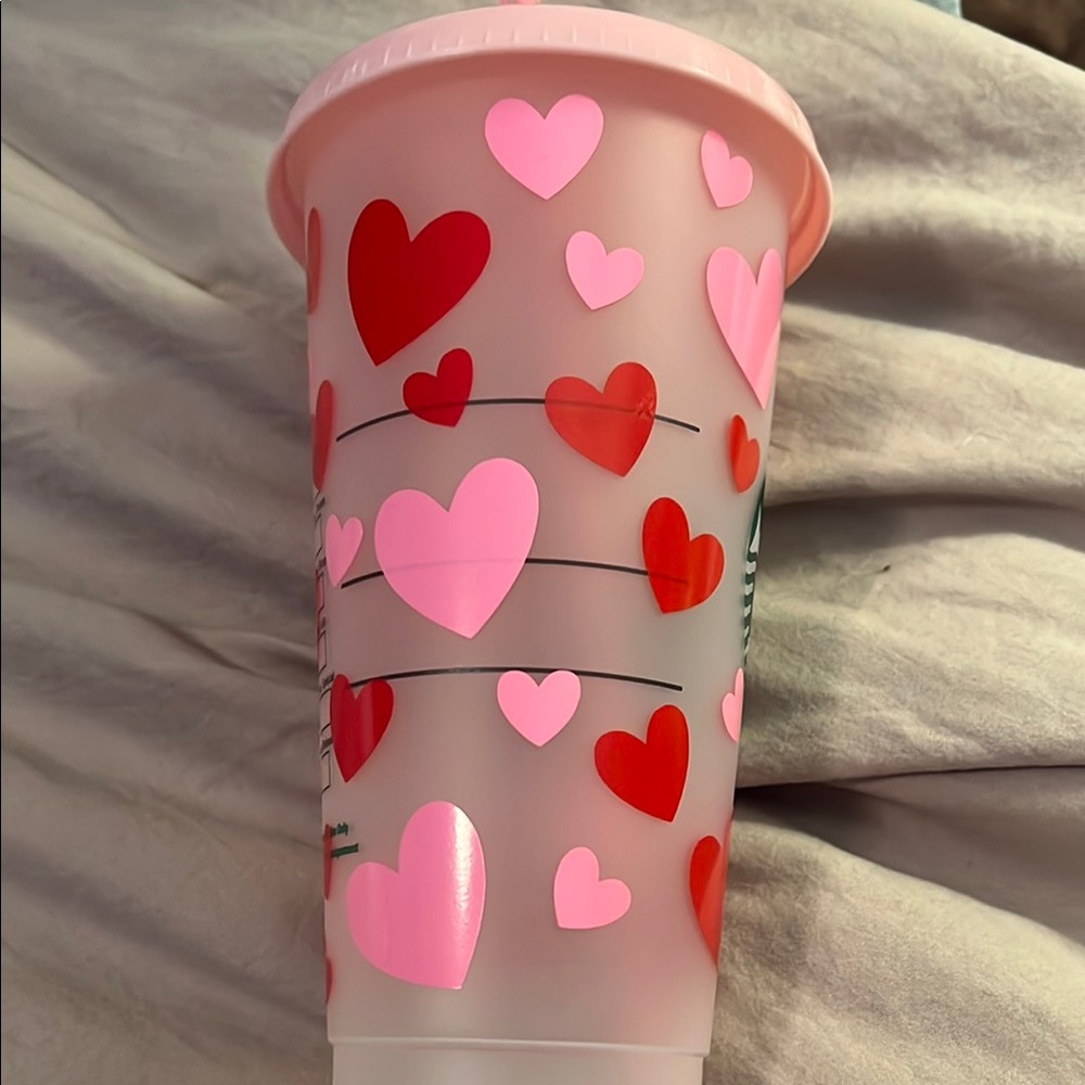Handmade Heart Patterned Venti-size Plastic Cup